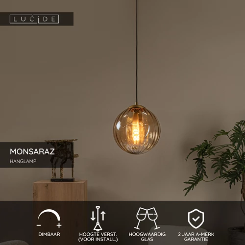 Lucide MONSARAZ - Hanglamp - Ø 25 cm - 1xE27 - Amber - USP